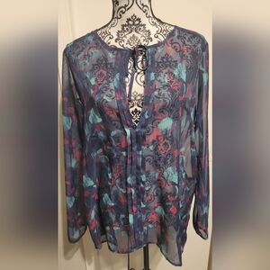 Mudd Sheer Patterned Long Sleeve‎ Blouse New With Tag